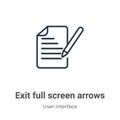 Exit full screen arrows outline vector icon. Thin line black exit full screen arrows icon, flat vector simple element illustration