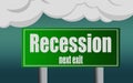 Exit highway street sign symbol with recession word Royalty Free Stock Photo