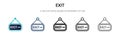 Exit icon in filled, thin line, outline and stroke style. Vector illustration of two colored and black exit vector icons designs