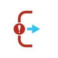 Exit icon, Logout and output icon with exclamation mark. Exit icon and alert, error, alarm, danger symbol