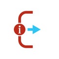Exit icon, Logout and output icon with information sign. Exit icon and about, faq, help, hint symbol