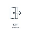 exit icon vector from essentials collection. Thin line exit outline icon vector illustration. Linear symbol for use on web and Royalty Free Stock Photo