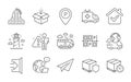 Exit, Lighthouse and Delivery timer icons set. Bus travel, Delivery service and Ambulance car signs. Vector