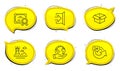 Exit, Lighthouse and Opened box icons set. 24 hours sign. Escape, Navigation beacon, Shipping parcel. Repeat. Vector