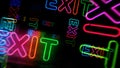 Exit emergency escape neon light 3d illustration