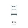 Exit outline vector icon. Thin line black exit icon, flat vector simple element illustration from editable hotel concept isolated