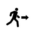 Exit Person Sign. Emergency Fire Safety Way Escape Black Silhouette Icon. Arrow Direction Evacuation in Office Building