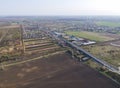 Exit road bridge on the south side of Ploiesti, Romania, aerial view