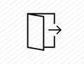 Exit sign icon. Isolated escape symbol. Opened doors with arrows. Outline simple design. Doorway silhouette. Isolated exit element
