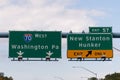 Exit 57 sign for New Stanton and Hunker, Pennsylvania