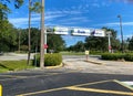 The exit sign in the parking lot at SeaWorld in Orlando, Florida