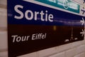 Exit sign to Eiffel tower Royalty Free Stock Photo