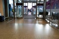 Ukraine, Kyiv- August 3, 2021: Exit from the terminal of Boryspil Airport. The greeters stand outside the door on the