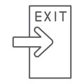 Exit thin line icon, evacuate and emergency, output sign, vector graphics, a linear pattern on a white background.