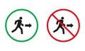Exit Warning Sign. Evacuation in Building Silhouette Icons Set. Emergency Way Allowed, Escape Prohibited Symbol