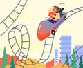 Exited scared office man riding fast on roller coaster flat style, vector illustration Royalty Free Stock Photo