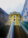 Exiting the Metro station via escalator in Budapest Royalty Free Stock Photo