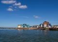 EXMOUTH MARINA, DEVON, UK - SEPTEMBER 20, 2019: View of seafront and marina, seen from offshore on a sunny day. Royalty Free Stock Photo