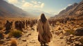 Exodus of bible Moses crossing desert leading Israelit. Generative AI.