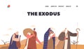 The Exodus Landing Page Template. Group Of Adult and Kid Israelite Characters with Belongings Walking Through Desert