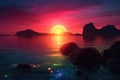 exoplanet: alien sunset with dual suns and colorful atmospheric effects