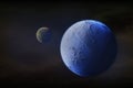 Exoplanet and extrasolar moon with atmosphere Royalty Free Stock Photo