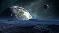 Exoplanet or Extrasolar planet with atmosphere and moon Royalty Free Stock Photo