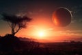exoplanet with a sunset, featuring the planet's orbit around its star