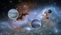 Exoplanets or Extrasolar planets on background nebula