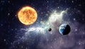 Exoplanets or Extrasolar planets on background nebula