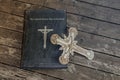 Exorcism book on wooden floor