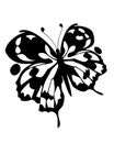 Exotic abstract butterfly closeup. Good for tattoo. Editable vector monochrome image with high details isolated on white