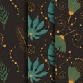 Exotic abstract foliage floral seamless patterns set. Royalty Free Stock Photo