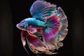 exotic aggressive betta fish with iridescent rainbow color of tail and fins
