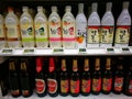 Exotic asian beers and rice wine in gourmet supermarket