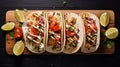 Exotic Avian-themed Wooden Board With Five Tacos Royalty Free Stock Photo