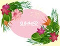 Exotic banner for the summer with tropical flower elements on a white background