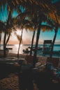 Beautiful sunset at beach in Trou aux Biches, Mauritius Royalty Free Stock Photo