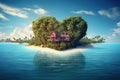 Exotic Beautiful tropical island heart. Generate Ai