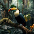 Exotic beauty Toucan sitting on a jungle branch, colorful feathers Royalty Free Stock Photo