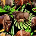 Exotic bison wild animal pattern in a watercolor style.