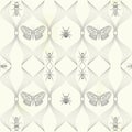 Exotic black and white seamless pattern with insects. Butterflies, moths, beetles. Vector. Royalty Free Stock Photo