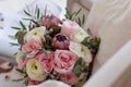 Exotic bouquet of rose and white flowers on a white background. Background for wedding invitations