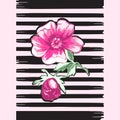 Exotic branch botanical tropical flowers roses print stripes pat