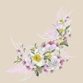 Exotic, bright isolated bouquet with white and pink flowers of lilies and orchids. Vector with elements of tropical