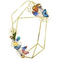 Exotic butterflies wild insect in a watercolor style. Frame border ornament square.