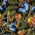 Exotic butterflies wild insect in a watercolor style. Seamless background pattern.