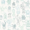 Potted cactus succulent plants seamless pattern Royalty Free Stock Photo