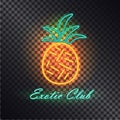 Exotic Club, Bright Signboard with Neon Pineapple Royalty Free Stock Photo