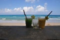 Exotic cocktails in Beau vallon beach in Mahe island, Seychelles Royalty Free Stock Photo